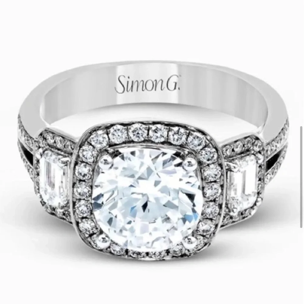 Simon G Halo Engagement Setting in 18k white gold. Great price! Gorgeous! Sz 7 - Picture 2 of 9